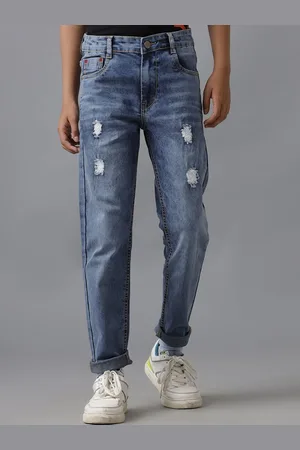 UNDER FOURTEEN ONLY Boys Slim Fit Low Distress Light Fade Jeans