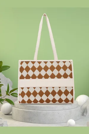 Caprese Geometric Checked Shopper Tote Bag with Tasselled