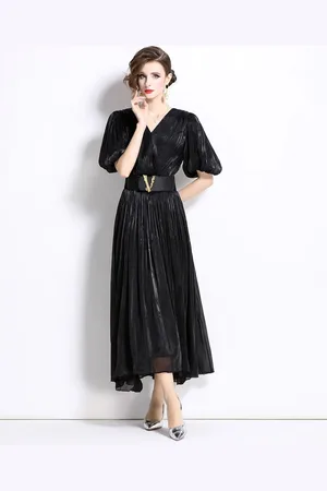JC Collection Women V-Neck Flared Sleeve Maxi Dress