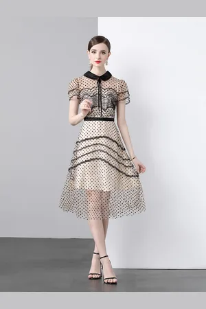 JC Collection Women Self Design Polka Dots Short Sleeves Fit & Flare Midi Dress