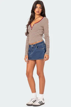 JC Mode Women Striped V-Neck Long Sleeves Top