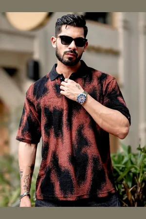 Maniac Men Dyed Polo Collar Cotton Oversized T-Shirt