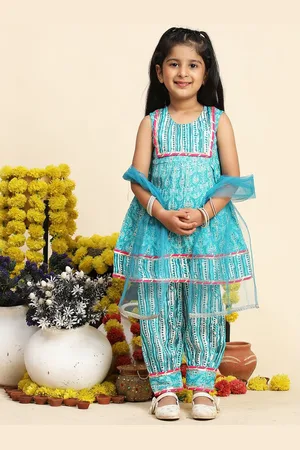 Cutiekins Girls Floral Printed Gotta Patti A-Line Kurta with Salwar & Dupatta