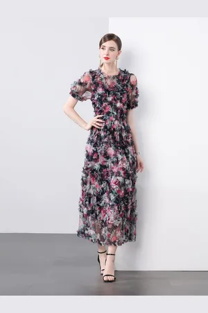 JC Collection Women Floral Print Puff Sleeve Maxi Dress
