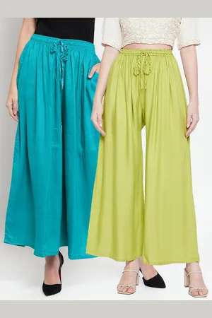 Clora Creation Women Pack Of 2 Turquoise Blue & Green Flared Palazzos
