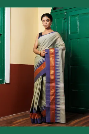 Unnati Silks Ethnic Motifs Woven Design Zari Pure Cotton Kanjeevaram Saree