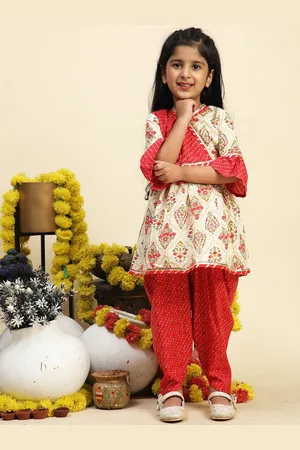 Cutiekins Girls Ethnic Motifs Printed Angrakha Kurta with Dhoti Pants