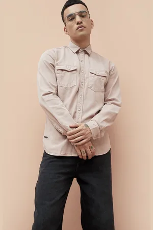 Lifestyle Men Cutaway Collar Solid Cotton Casual Shirt