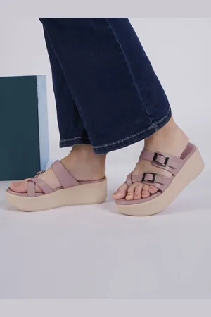 SHEZONE Women Solid Open Back Regular Wedge Sandals Heels with Buckles
