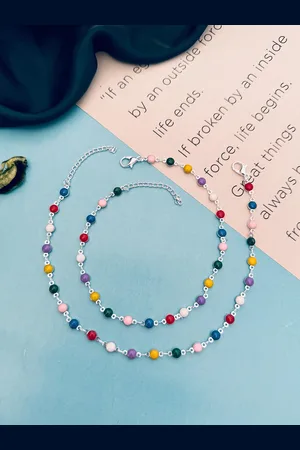 Sangria Set Of 2 Silver-Plated Beaded Anklets