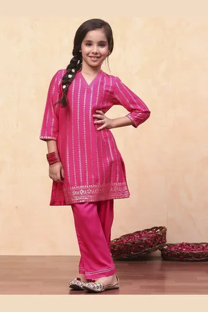 Biba Girls Striped Printed V-Neck A-Line Kurta with Palazzos
