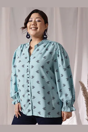 CURVY STREET Women Plus Size Comfort Mandarin Collar Floral Printed Casual Shirt
