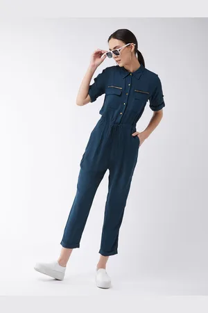 BAESD Collared V-Neck 3/4 Sleeves Straight Leg Tie-Up Belted Wrap Jumpsuit