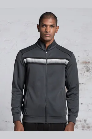 EDRIO Men Dry Fit Solid High Neck Front-Open Sweatshirt