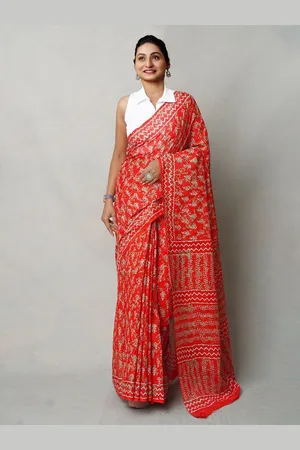 Unnati Silks Ethnic Motifs Pure Cotton Handloom Block Print Saree