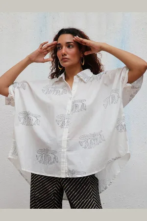 Chidiyaa Women Conversational Printed Shirt Collar Cotton Top