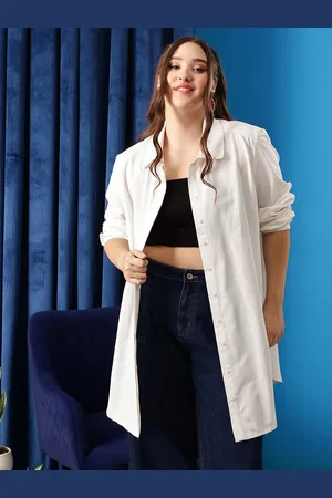 CURVY STREET Women Plus Size Comfort Spread Collar Solid Cotton Casual Shirt