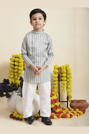 Cutiekins Boys Striped Mandarin Collar Kurta With Pyjamas