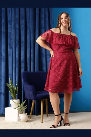 CURVY STREET Women Off-Shoulder Floral Self Design Fit & Flare Dress