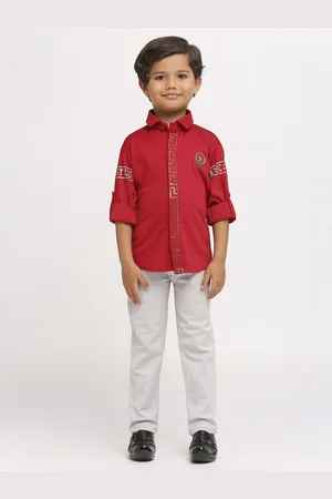 YK Boys Embellished Shirt Collar Long Sleeves Cotton Blend Shirt With Trousers