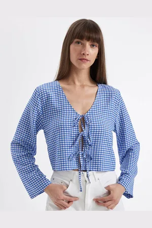 DeFacto Women Checked Printed V-Neck Top