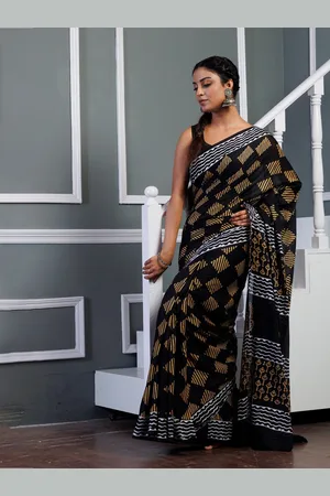 Unnati Silks Ethnic Motifs Pure Cotton Handloom Block Print Saree