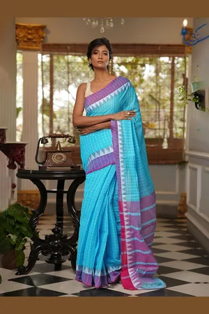 Unnati Silks Checked Pure Cotton Handloom Mangalagiri Saree