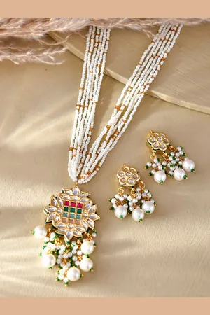 Dastoor Gold-Plated Kundan Studded & Beaded Necklace and Earrings
