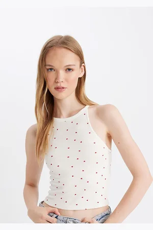 DeFacto Women Conversational Printed Shoulder Straps Cotton Top