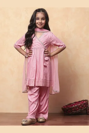 Biba Girls Ethnic Motifs Printed Regular A-Line Kurta with Palazzos & Dupatta