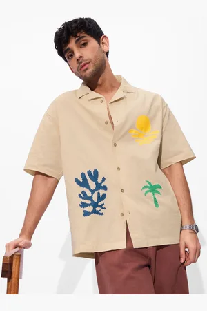 The Souled Store Men Cuban Collar Graphic Printed Cotton Oversized Casual Shirt