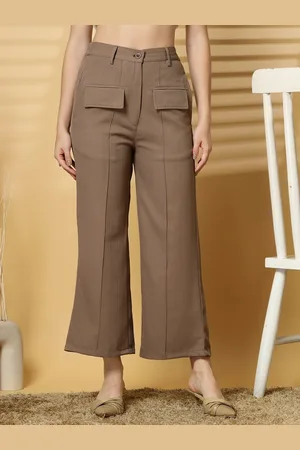Pluss Women Solid Cotton Formal Trousers
