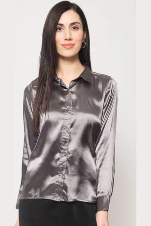 CHARMGAL Women Classic Spread Collar Solid Slim Fit Casual Shirt