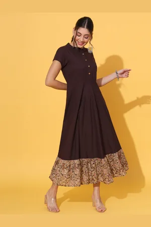 Kalini Mandarin Collar Short Sleeves Cotton Maxi Dress
