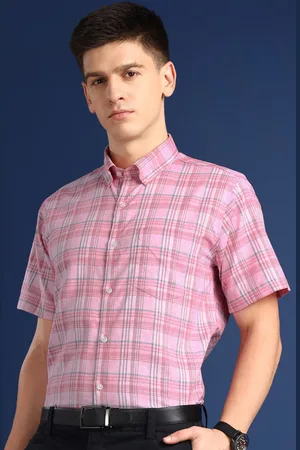 HANCOCK Men Windowpane Checked Pure Cotton Button Down Collar Slim fit Formal Shirt