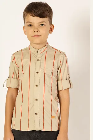 Killer Boys Premium Band Collar Vertical Striped Cotton Casual Shirt