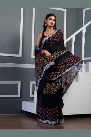 Unnati Silks Ethnic Motifs Pure Cotton Handloom Block Print Saree