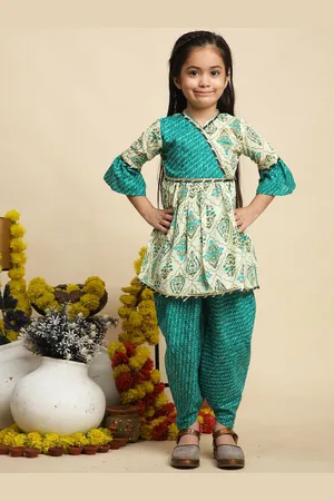 Cutiekins Girls Ethnic Motifs Printed Angrakha A-Line Kurta with Dhoti Pants
