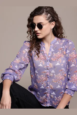 Roadster The Lifestyle Co. Floral Print Sheer Puff Sleeve Shirt Style Top