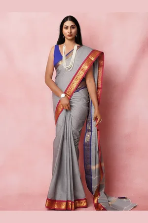 Unnati Silks Ethnic Motifs Zari Pure Cotton Handloom Kanjeevaram Saree