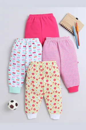 BUMZEE Girls Pack Of 4 Printed Cotton Mid-Rise Joggers