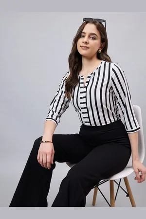 Chemistry Women Vertical Striped Round Neck Polycotton Top