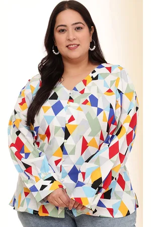 DressBerry Women Plus Size Abstract Printed V-Neck Top