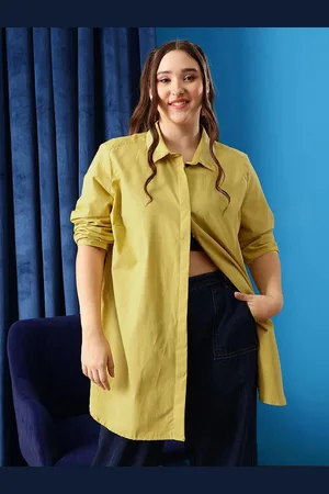 CURVY STREET Women Plus Size Comfort Spread Collar Solid Cotton Casual Shirt