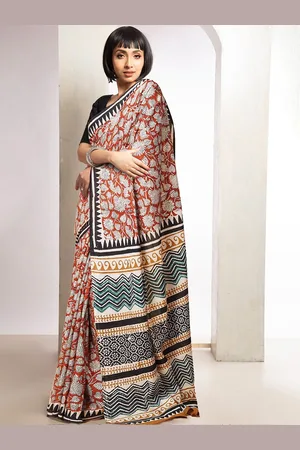 Unnati Silks Ethnic Motifs Pure Cotton Handloom Bagru Saree