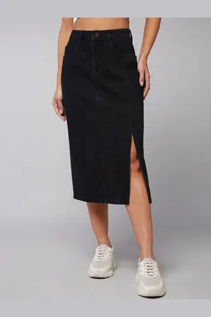DOLCE CRUDO Straight-Fit High-Rise Clean-Look Stretchable Denim Midi Skirt