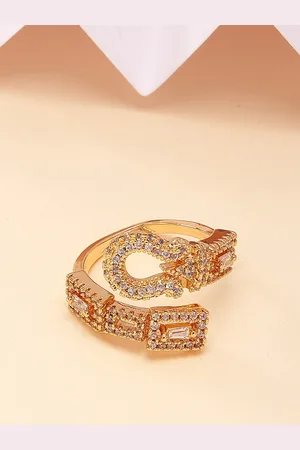 karatcart Gold-Plated CZ Studded Finger Ring