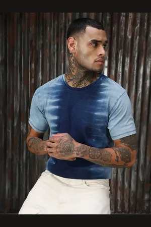 High Star Men Indigo Heavy Washed Round Neck T-Shirt