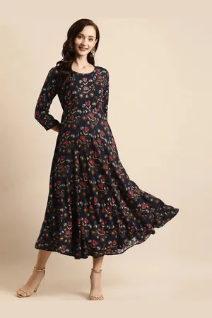 Anouk Floral Print Liva Fit & Flare Midi Dress