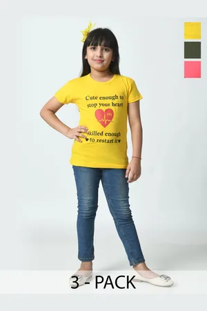 BAESD Girls Pack of 3 Typography Printed T-shirt